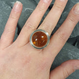 Amber Ring, Natural Amber, Brown Amber Ring, Taurus Birthstone, Statement Round Ring, Vintage Amber Ring, Big Amber Ring, 925 Silver Ring