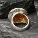 Amber Ring, Natural Amber, Brown Amber Ring, Taurus Birthstone, Statement Round Ring, Vintage Amber Ring, Big Amber Ring, 925 Silver Ring