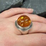 Amber Ring, Natural Amber, Brown Amber Ring, Taurus Birthstone, Statement Round Ring, Vintage Amber Ring, Big Amber Ring, 925 Silver Ring