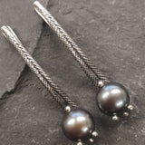 Pearl Earrings, Black Pearl Earrings, Natural Black Pear, June Birthstone, Long Pearl Earrings, Long Vintage Earrings, Solid Silver Earrings
