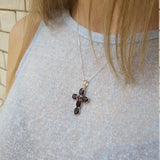 Purple Cross Necklace - Iolite Pendant - Silver Cross Necklace