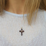 Purple Cross Necklace - Iolite Pendant - Silver Cross Necklace