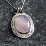 Pink Statement Necklace, Genuine Rose Quartz Pendant, Pink Gem Necklace, Vintage Necklace, Boho Necklace, Solitaire Pendant, Silver Necklace