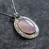 Pink Statement Necklace, Genuine Rose Quartz Pendant, Pink Gem Necklace, Vintage Necklace, Boho Necklace, Solitaire Pendant, Silver Necklace
