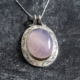 Pink Statement Necklace, Genuine Rose Quartz Pendant, Pink Gem Necklace, Vintage Necklace, Boho Necklace, Solitaire Pendant, Silver Necklace