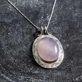 Pink Statement Necklace, Genuine Rose Quartz Pendant, Pink Gem Necklace, Vintage Necklace, Boho Necklace, Solitaire Pendant, Silver Necklace