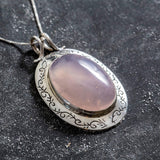 Pink Statement Necklace, Genuine Rose Quartz Pendant, Pink Gem Necklace, Vintage Necklace, Boho Necklace, Solitaire Pendant, Silver Necklace
