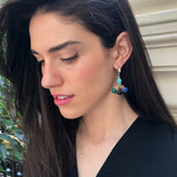 Multistone Earrings, Long Earrings, Heavy Earrings, Dangling Earrings, Vintage Chandelier Earrings, Solid Silver Earrings, Gemstone Earrigns