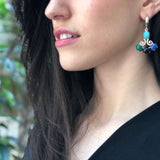 Multistone Earrings, Long Earrings, Heavy Earrings, Dangling Earrings, Vintage Chandelier Earrings, Solid Silver Earrings, Gemstone Earrigns