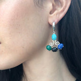 Multistone Earrings, Long Earrings, Heavy Earrings, Dangling Earrings, Vintage Chandelier Earrings, Solid Silver Earrings, Gemstone Earrigns