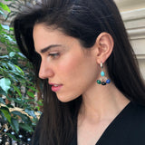 Multistone Earrings, Long Earrings, Heavy Earrings, Dangling Earrings, Vintage Chandelier Earrings, Solid Silver Earrings, Gemstone Earrigns