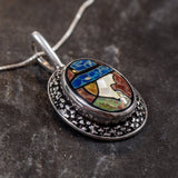 Mosaic Pendant, Lady Necklace, Natural Pearl Shell, Vintage Pendant, Statement Necklace, Antique Pendant, Solid Silver Pendant, For Her
