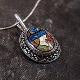 Mosaic Pendant, Lady Necklace, Natural Pearl Shell, Vintage Pendant, Statement Necklace, Antique Pendant, Solid Silver Pendant, For Her