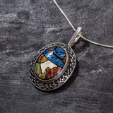Mosaic Pendant, Lady Necklace, Natural Pearl Shell, Vintage Pendant, Statement Necklace, Antique Pendant, Solid Silver Pendant, For Her