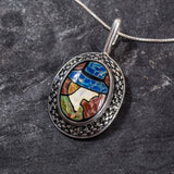 Mosaic Pendant, Lady Necklace, Natural Pearl Shell, Vintage Pendant, Statement Necklace, Antique Pendant, Solid Silver Pendant, For Her