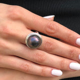 Black Mabe Pearl Ring, Natural Pearl, Large Pearl Ring, June Birthstone, Statement Ring, Chunky Pearl Ring, Vintage Ring, Solid Silver Ring