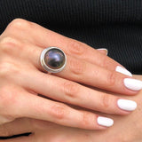 Black Mabe Pearl Ring, Natural Pearl, Large Pearl Ring, June Birthstone, Statement Ring, Chunky Pearl Ring, Vintage Ring, Solid Silver Ring