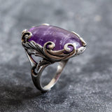Amethyst Ring, Natural Amethyst, Purple Ring, Leaf Ring, February Ring, Statement Ring, February Birthstone, Solid Silver Ring, Amethyst