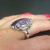 Amethyst Ring, Natural Amethyst, Purple Ring, Leaf Ring, February Ring, Statement Ring, February Birthstone, Solid Silver Ring, Amethyst