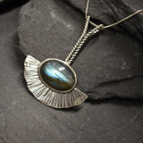 Labradorite Pendant, Natural Labradorite, Long Silver Pendant, Bohemian Pendant, Leaf Pendant, Vintage Necklace, Sterling Silver Pendant