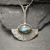 Labradorite Pendant, Natural Labradorite, Long Silver Pendant, Bohemian Pendant, Leaf Pendant, Vintage Necklace, Sterling Silver Pendant