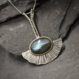 Labradorite Pendant, Natural Labradorite, Long Silver Pendant, Bohemian Pendant, Leaf Pendant, Vintage Necklace, Sterling Silver Pendant
