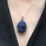Sodalite Pendant, Natural Sodalite, Blue Boho Pendant, Statement Pendant, Raw Design, Oval Pendant, Blue Stone Pendant, Solid Silver Pendant