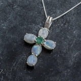 Moonstone Cross Necklace, Natural Moonstone, June Birthstone, Emerald Cross Pendant, Statement Necklace, Silver Necklace, Rare By Adina