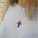 Moonstone Cross Necklace, Natural Moonstone, June Birthstone, Emerald Cross Pendant, Statement Necklace, Silver Necklace, Rare By Adina