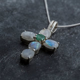 Moonstone Cross Necklace, Natural Moonstone, June Birthstone, Emerald Cross Pendant, Statement Necklace, Silver Necklace, Rare By Adina