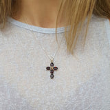 Moonstone Cross Necklace, Natural Moonstone, June Birthstone, Emerald Cross Pendant, Statement Necklace, Silver Necklace, Rare By Adina