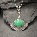 Long Chrysoprase Pendant, Statement Pendant, Bohemian Pendant, Natural Chrysoprase, Solid Silver Pendant, Boho Pendant, Vintage Necklace