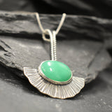 Long Chrysoprase Pendant, Statement Pendant, Bohemian Pendant, Natural Chrysoprase, Solid Silver Pendant, Boho Pendant, Vintage Necklace