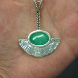 Long Chrysoprase Pendant, Statement Pendant, Bohemian Pendant, Natural Chrysoprase, Solid Silver Pendant, Boho Pendant, Vintage Necklace