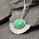Long Chrysoprase Pendant, Statement Pendant, Bohemian Pendant, Natural Chrysoprase, Solid Silver Pendant, Boho Pendant, Vintage Necklace