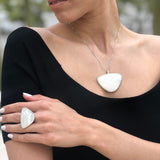 Bohemian Pendant, Mother of Pearl, White Shell Pendant, Shell Pearl Pendant, Statement Pendant, Natural Shell Pendant, Solid Silver Pendant