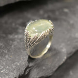 Horizontal Ring, Prehnite Ring, Natural Prehnite, May Birthstone, Leaf Ring, Unique Artistic Ring, Green Vintage Ring, Solid Silver Ring