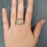 Horizontal Ring, Prehnite Ring, Natural Prehnite, May Birthstone, Leaf Ring, Unique Artistic Ring, Green Vintage Ring, Solid Silver Ring