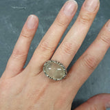 Horizontal Ring, Prehnite Ring, Natural Prehnite, May Birthstone, Leaf Ring, Unique Artistic Ring, Green Vintage Ring, Solid Silver Ring