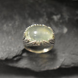 Horizontal Ring, Prehnite Ring, Natural Prehnite, May Birthstone, Leaf Ring, Unique Artistic Ring, Green Vintage Ring, Solid Silver Ring