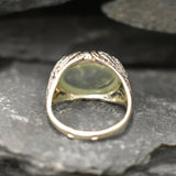 Horizontal Ring, Prehnite Ring, Natural Prehnite, May Birthstone, Leaf Ring, Unique Artistic Ring, Green Vintage Ring, Solid Silver Ring