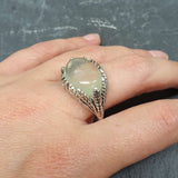 Horizontal Ring, Prehnite Ring, Natural Prehnite, May Birthstone, Leaf Ring, Unique Artistic Ring, Green Vintage Ring, Solid Silver Ring