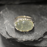 Horizontal Ring, Prehnite Ring, Natural Prehnite, May Birthstone, Leaf Ring, Unique Artistic Ring, Green Vintage Ring, Solid Silver Ring