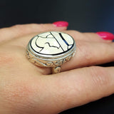 Mosaic Ring, Cameo Ring, Lady Ring, Mother of Pearl, Victorian Ring, Vintage Ring, Roman Ring, Carved Ring, Silver Rings, Solid Silver