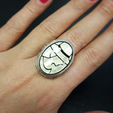 Mosaic Ring, Cameo Ring, Lady Ring, Mother of Pearl, Victorian Ring, Vintage Ring, Roman Ring, Carved Ring, Silver Rings, Solid Silver