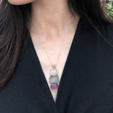 Bohemian Pendant, Multistone Pendant, Statement Pendant, Long Pendant, Three Stone Pendant, Heavy Pendant, Rose Quartz, Fluorite, Amethyst