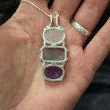 Bohemian Pendant, Multistone Pendant, Statement Pendant, Long Pendant, Three Stone Pendant, Heavy Pendant, Rose Quartz, Fluorite, Amethyst