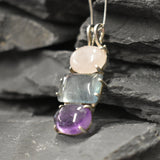 Bohemian Pendant, Multistone Pendant, Statement Pendant, Long Pendant, Three Stone Pendant, Heavy Pendant, Rose Quartz, Fluorite, Amethyst