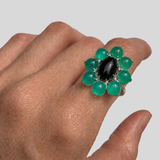 Onyx Flower Ring - Large Emerald Ring - Green Statement Ring