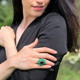 Onyx Flower Ring - Large Emerald Ring - Green Statement Ring